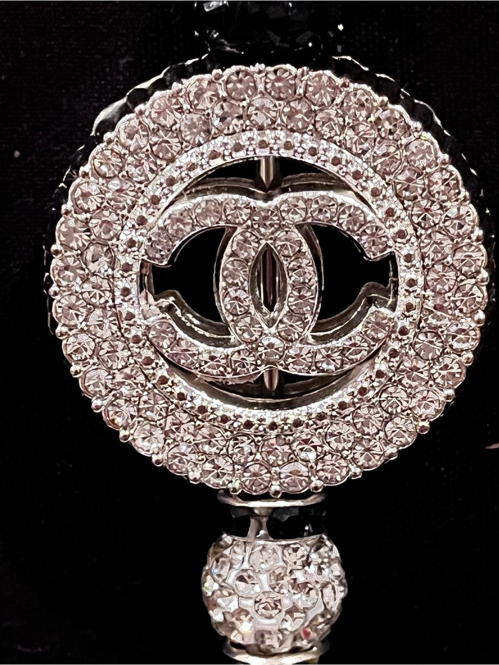 Designer inspired sliver rhinestone encrusted monogram focal fancy beaded pen - Picture 2 of 10